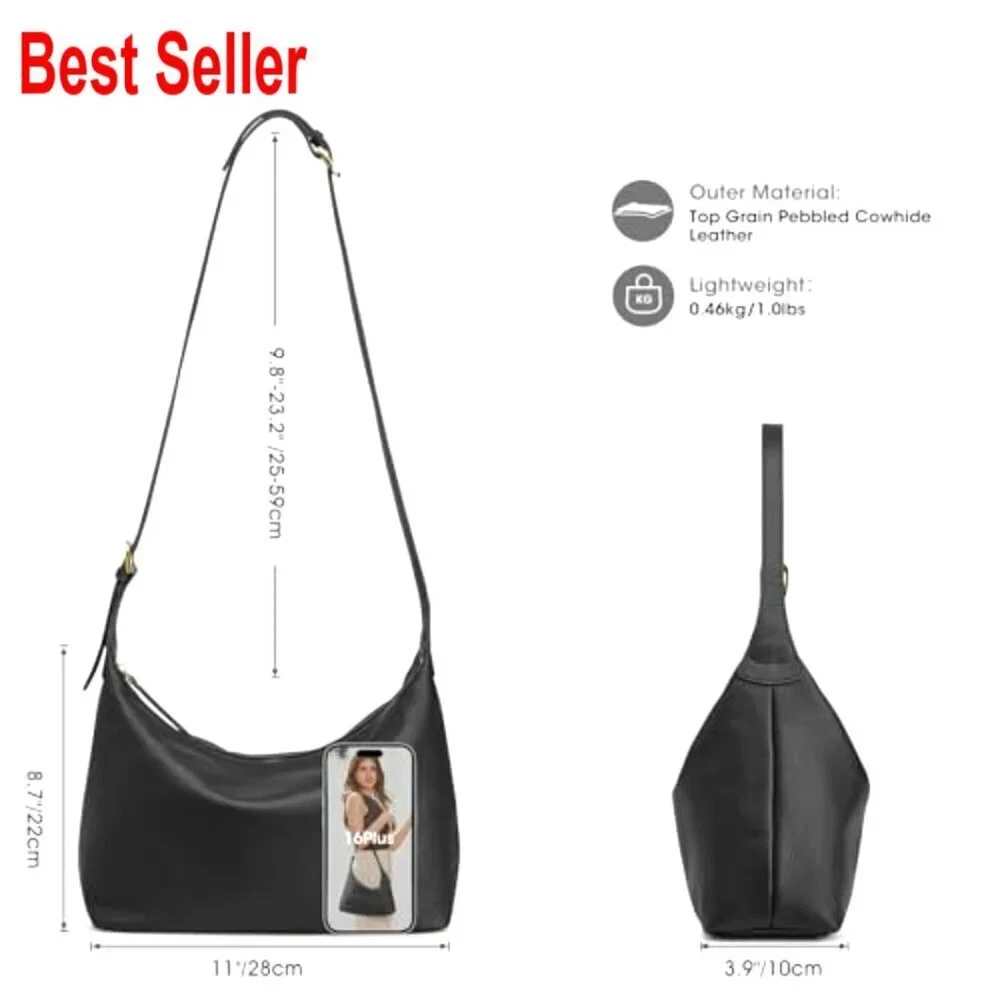 Soft Genuine Leather Hobo Bag with Detachable Crossbody Strap